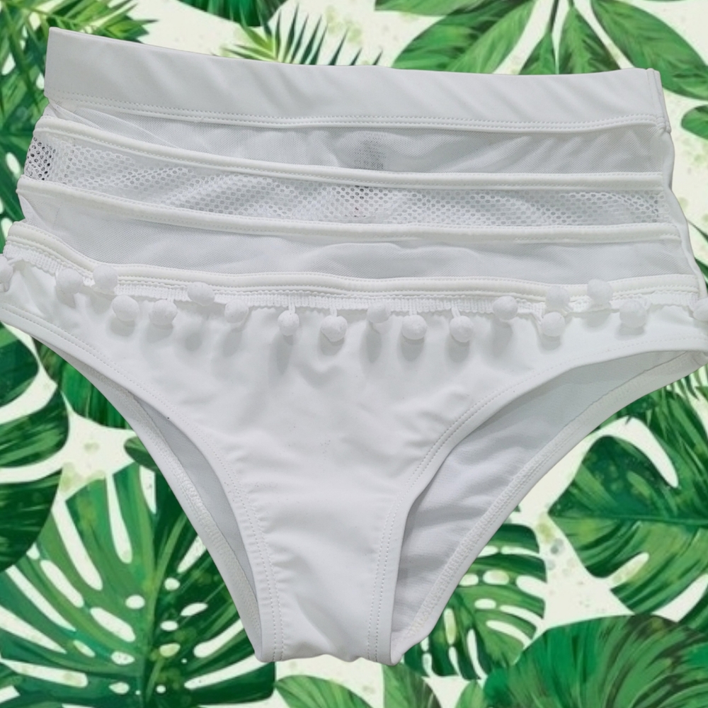 Ladies White Pom Poms Bikini Bottoms